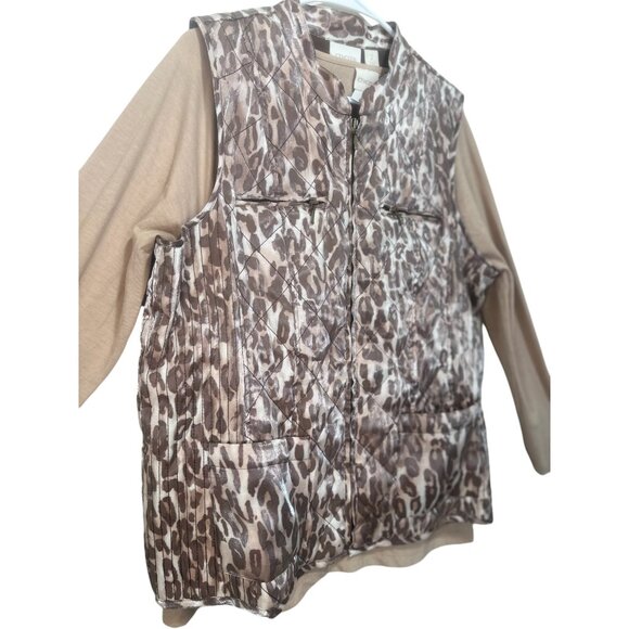 Chicos Leopard Print Puffer Vest with top Womens Large Quilted Classic Preppy - Picture 16 of 16